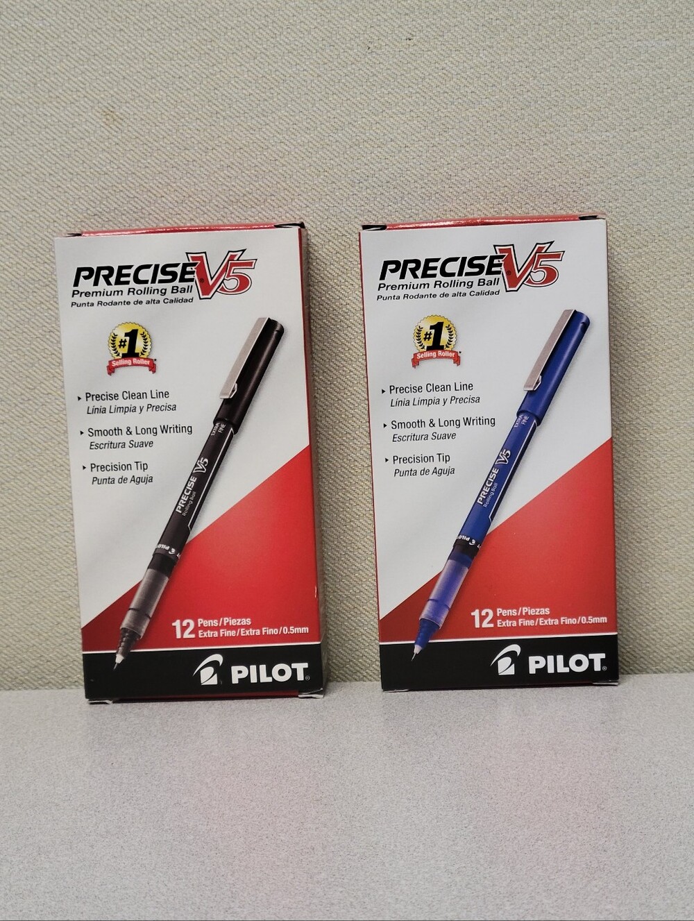 NIB Pilot Precise V5 EXTRA Fine Point 0.5 mm BLACK and BLUE INK Pens 12 PK X 2